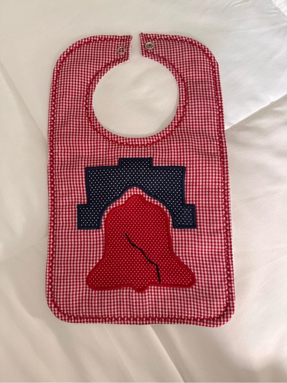 Red Gingham Bell Appliqué Baby Bib - Unbranded
